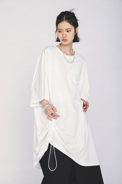 30/COTTON JERSEY ELASTIC DRAWSTRING GATHERED T-SHIRT