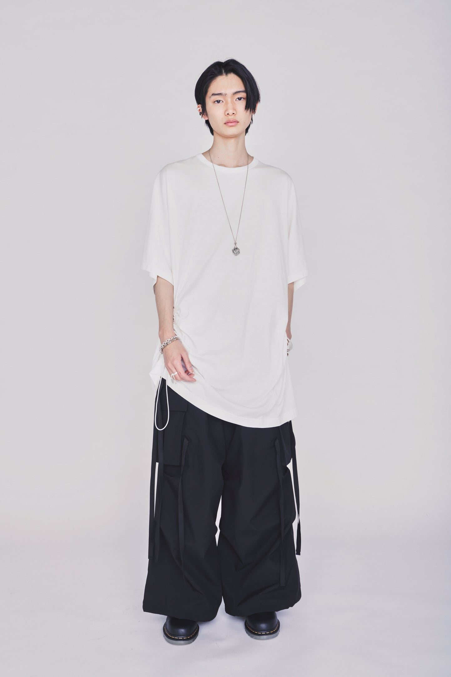 30/COTTON JERSEY ELASTIC DRAWSTRING GATHERED T-SHIRT