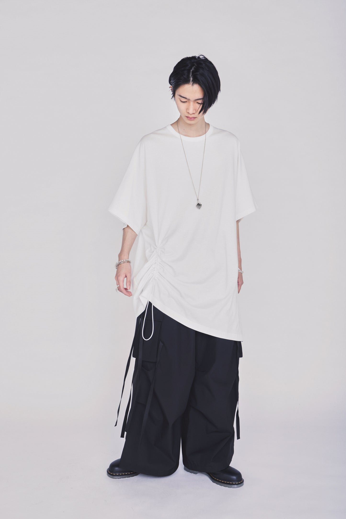 30/COTTON JERSEY ELASTIC DRAWSTRING GATHERED T-SHIRT