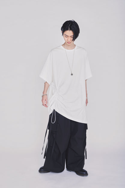 30/COTTON JERSEY ELASTIC DRAWSTRING GATHERED T-SHIRT