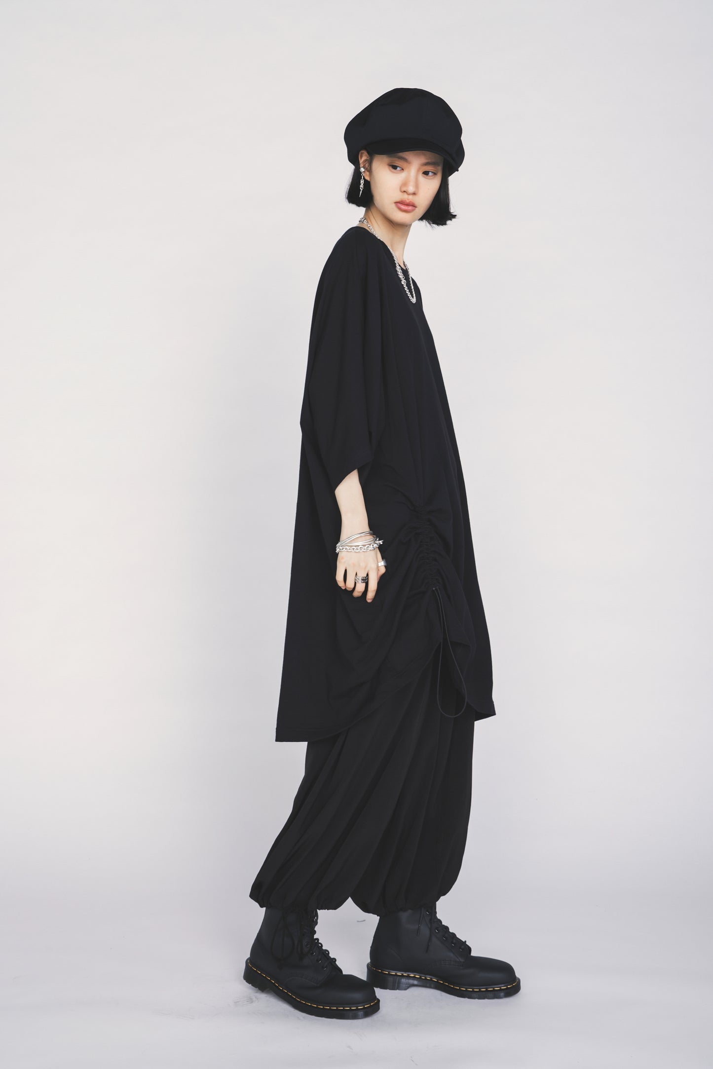 30/COTTON JERSEY ELASTIC DRAWSTRING GATHERED T-SHIRT