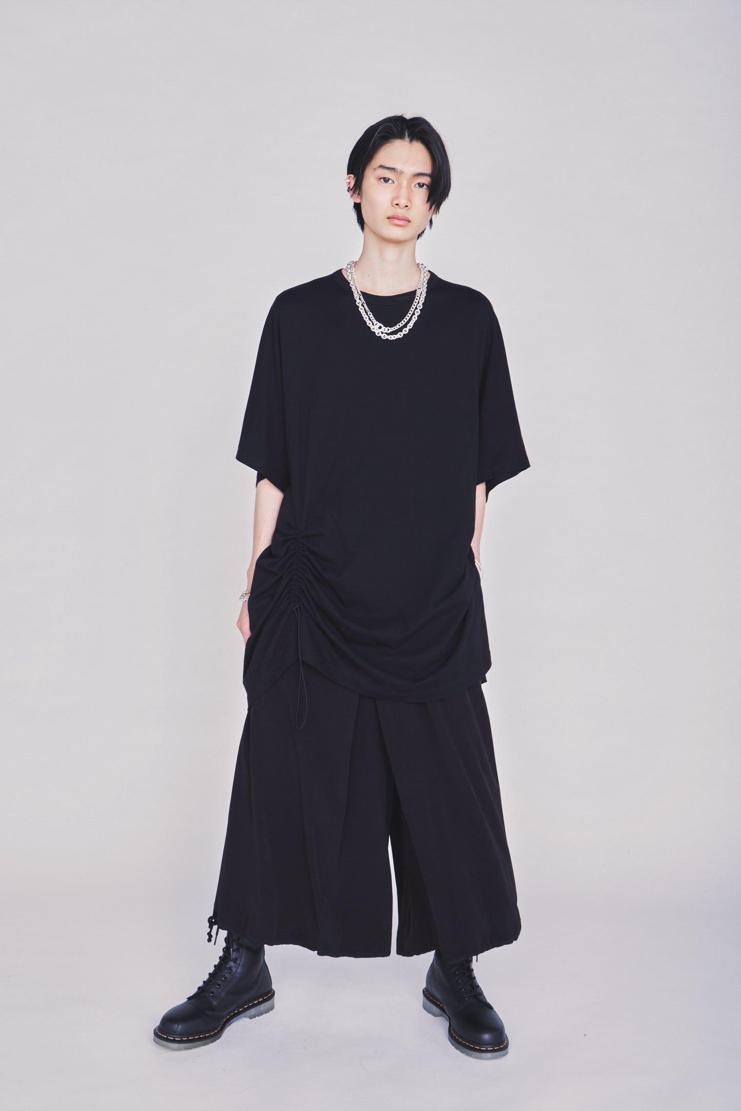 30/COTTON JERSEY ELASTIC DRAWSTRING GATHERED T-SHIRT