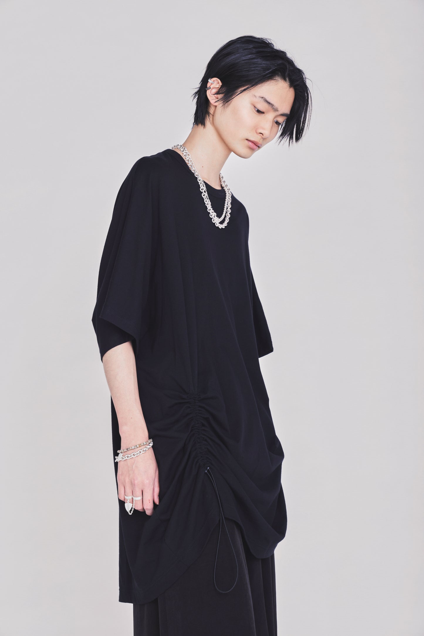 30/COTTON JERSEY ELASTIC DRAWSTRING GATHERED T-SHIRT