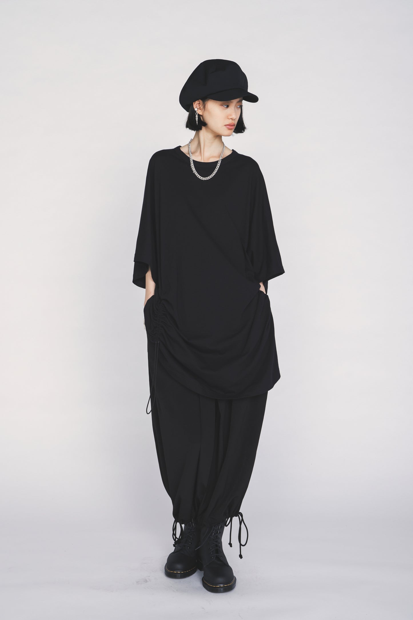 30/COTTON JERSEY ELASTIC DRAWSTRING GATHERED T-SHIRT