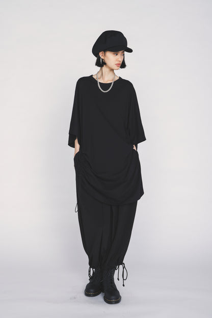 30/COTTON JERSEY ELASTIC DRAWSTRING GATHERED T-SHIRT