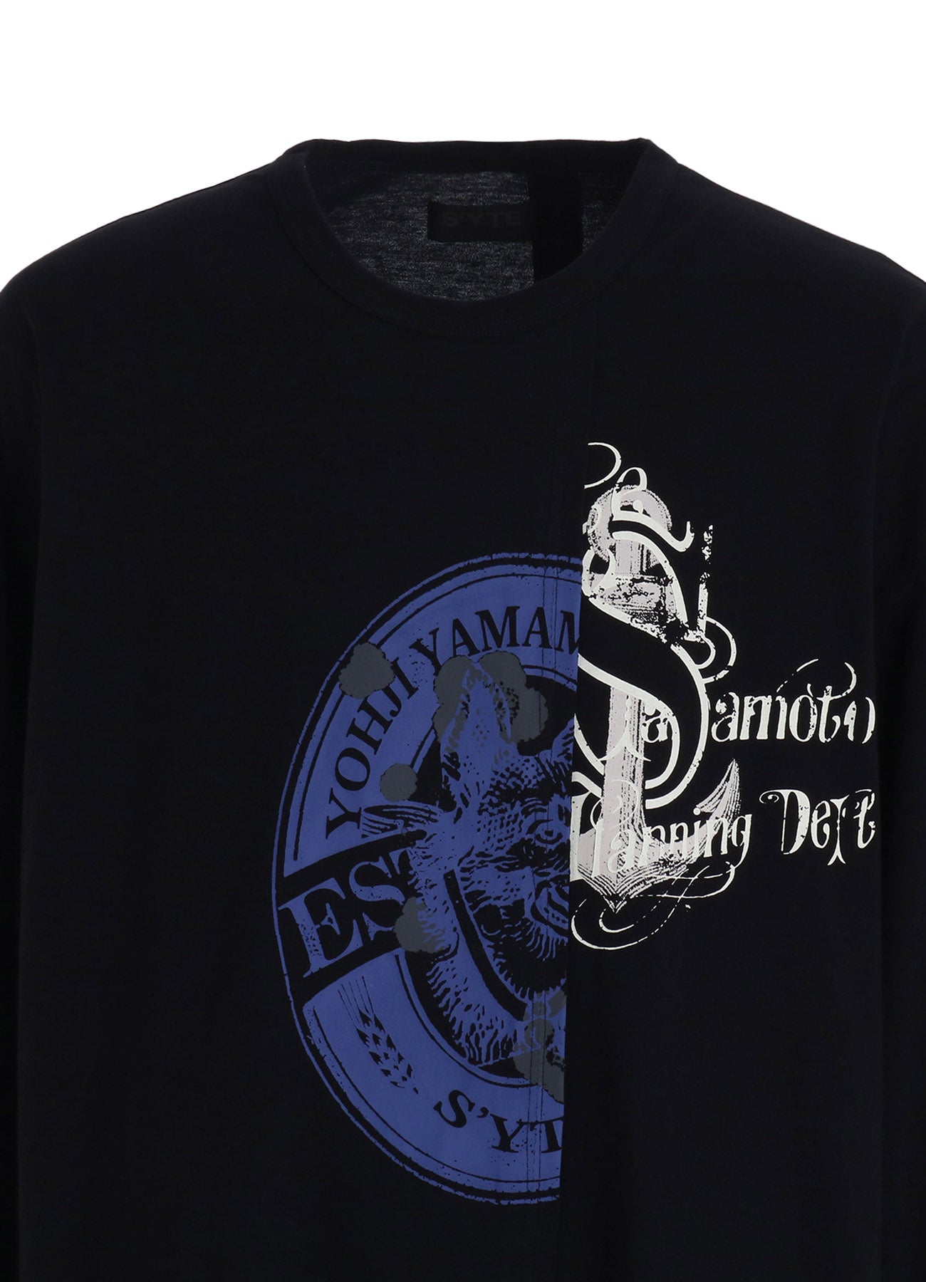 30S COTTON JERSEY WOLF AND ANCHOR PRINT ASYMMETRIC LONG T-SHIRT