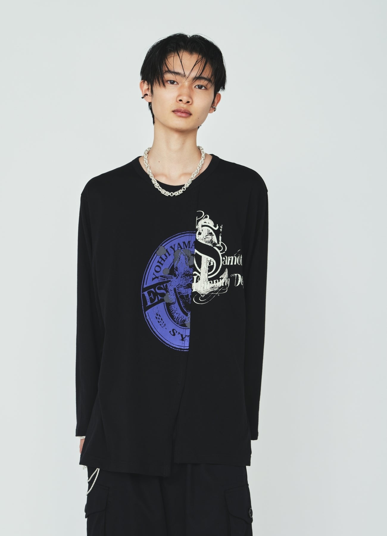 eimyistoire monogram シャツ ゆかちゃそ 30S COTTON JERSEY WOLF AND ANCHOR PRINT ASYMMETRIC LONG T-SHIRT