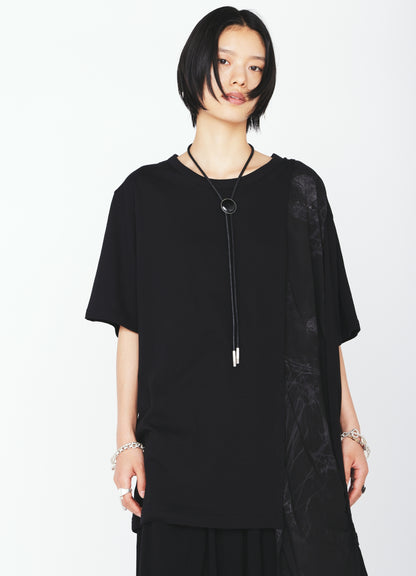 ASYMMETRY DESIGN LONG-SLEEVED T-SHIRT WITH SUN‑MOON PRINT FABRIC