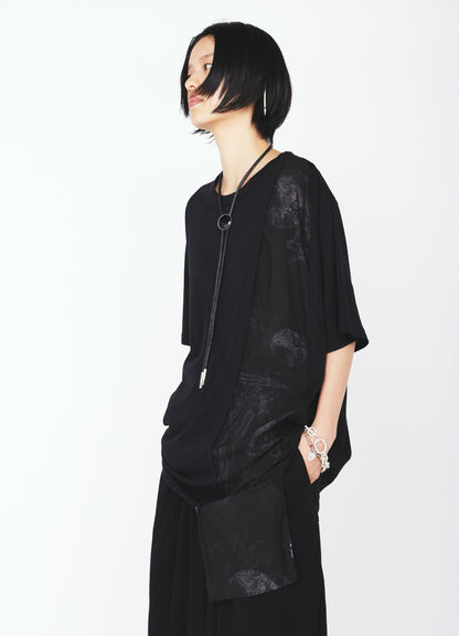 ASYMMETRY DESIGN LONG-SLEEVED T-SHIRT WITH SUN‑MOON PRINT FABRIC