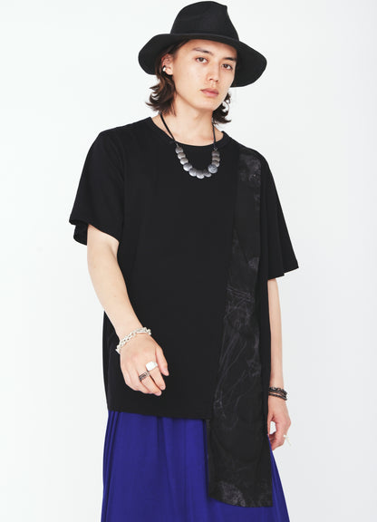 ASYMMETRY DESIGN LONG-SLEEVED T-SHIRT WITH SUN‑MOON PRINT FABRIC