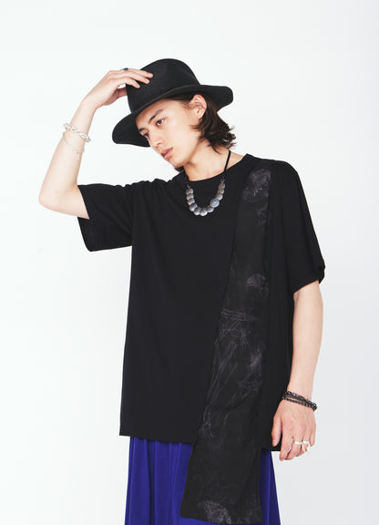 ASYMMETRY DESIGN LONG-SLEEVED T-SHIRT WITH SUN‑MOON PRINT FABRIC