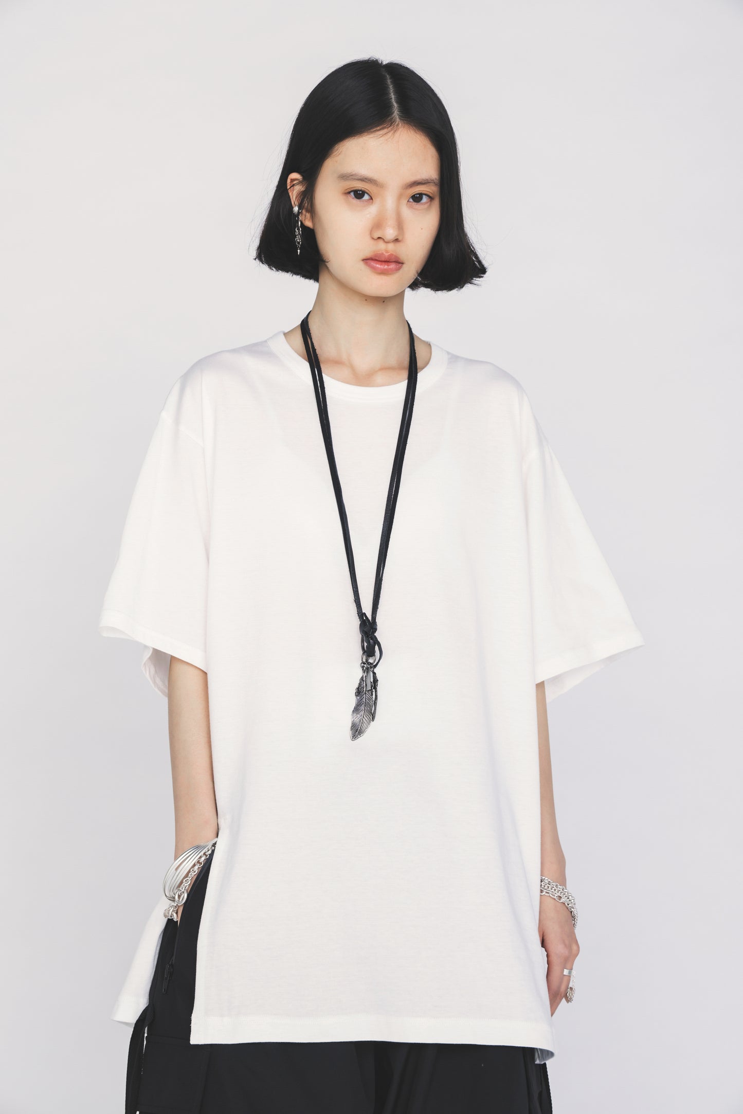 30/COTTON JERSEY FRONT SLIT T-SHIRT