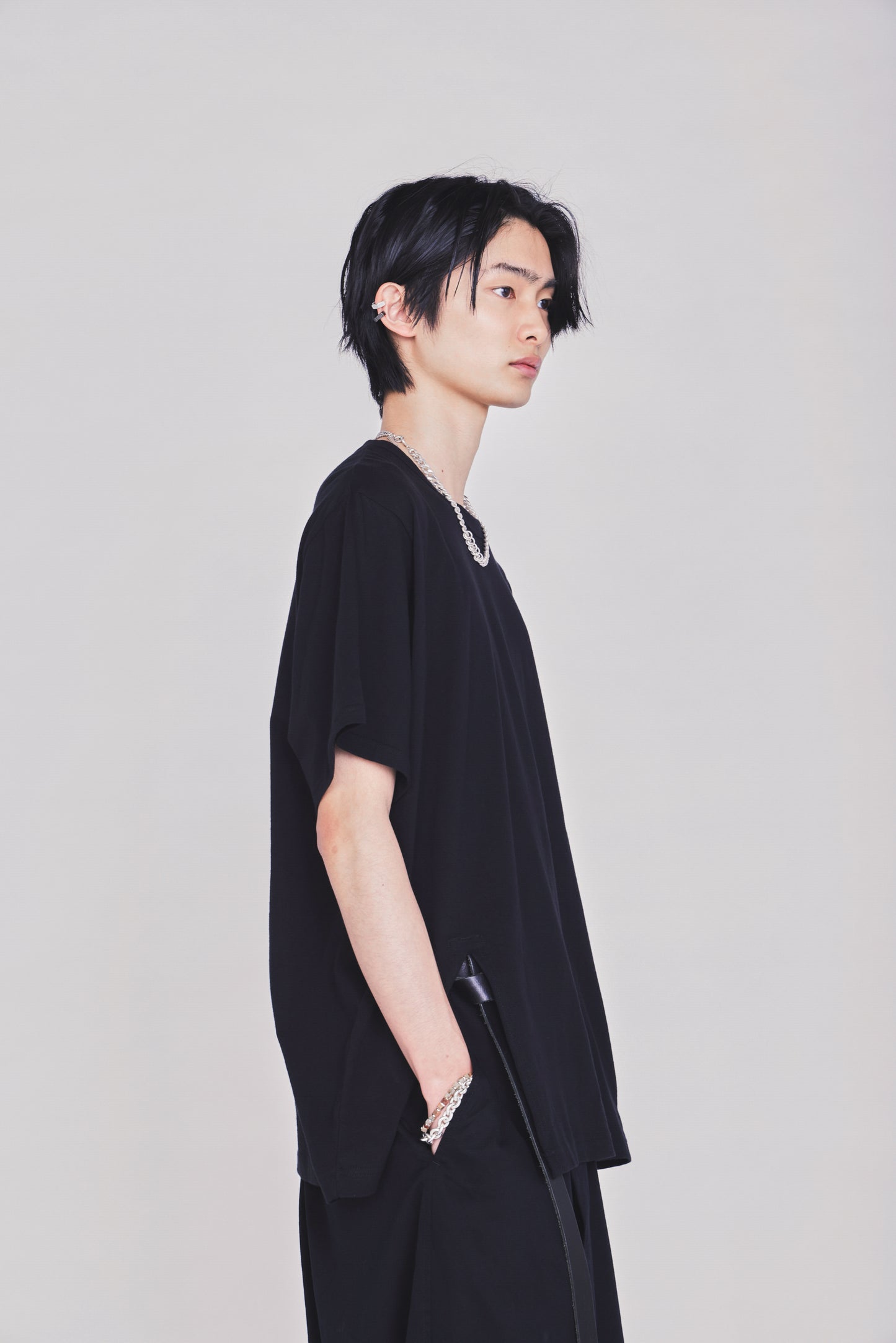 30/COTTON JERSEY FRONT SLIT T-SHIRT