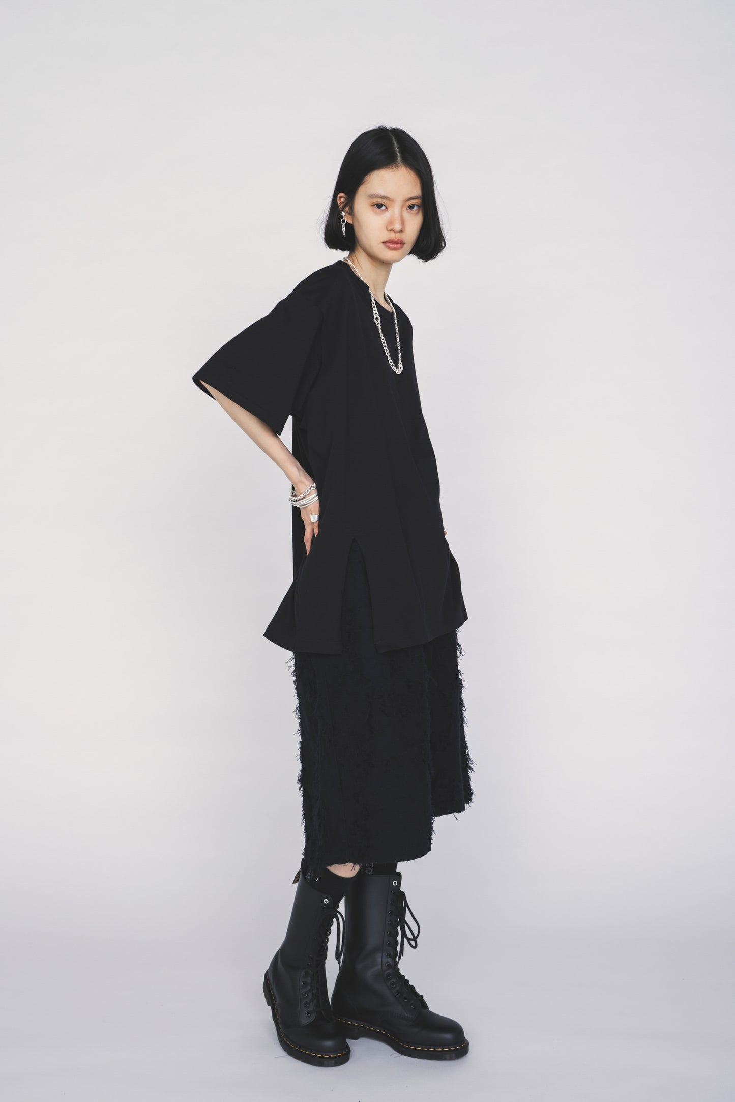 30/COTTON JERSEY FRONT SLIT T-SHIRT