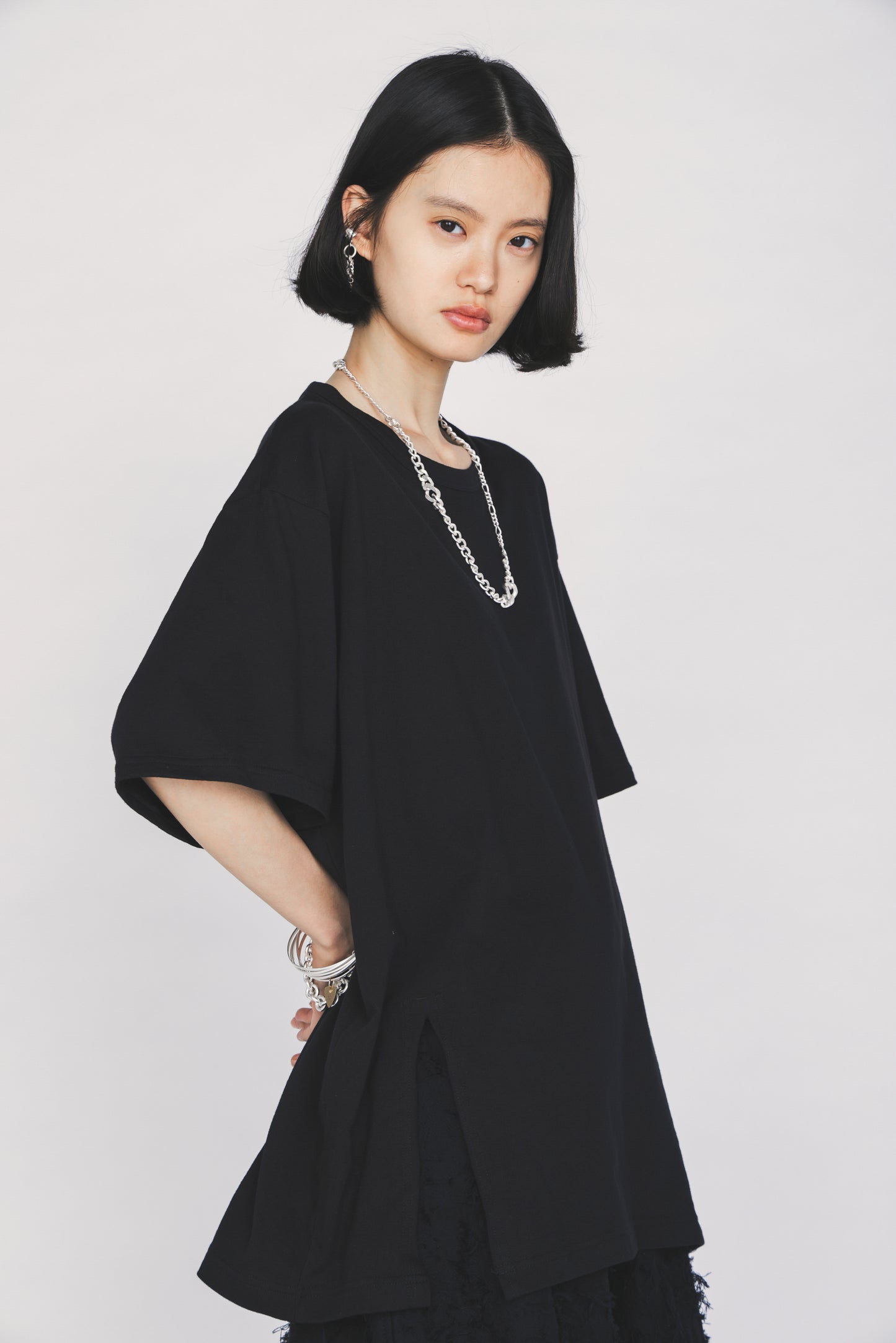 30/COTTON JERSEY FRONT SLIT T-SHIRT