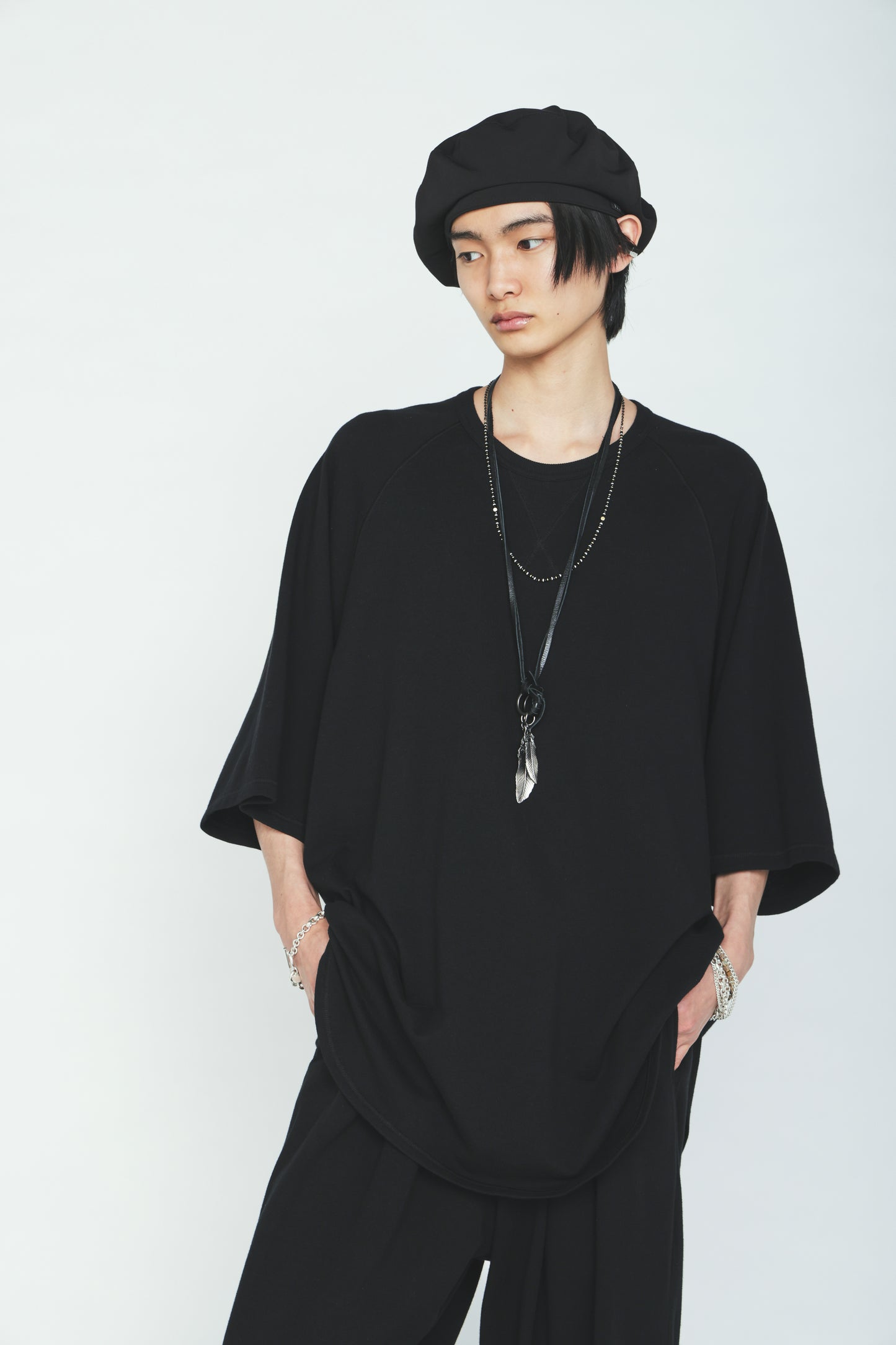 40/1 COTTON GAUZE FLEECE OVERSIZED RAGLAN T-SHIRT WITH GUSSETS