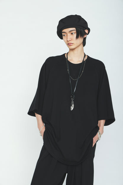40/1 COTTON GAUZE FLEECE OVERSIZED RAGLAN T-SHIRT WITH GUSSETS