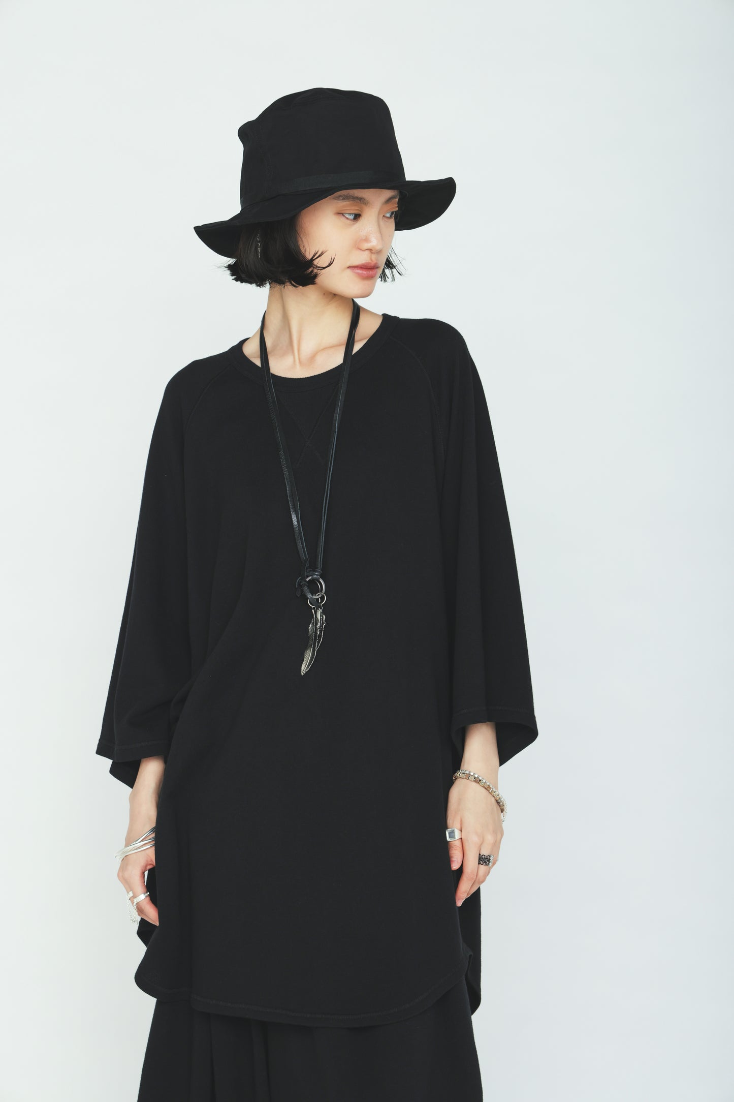 40/1 COTTON GAUZE FLEECE OVERSIZED RAGLAN T-SHIRT WITH GUSSETS