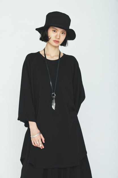 40/1 COTTON GAUZE FLEECE OVERSIZED RAGLAN T-SHIRT WITH GUSSETS