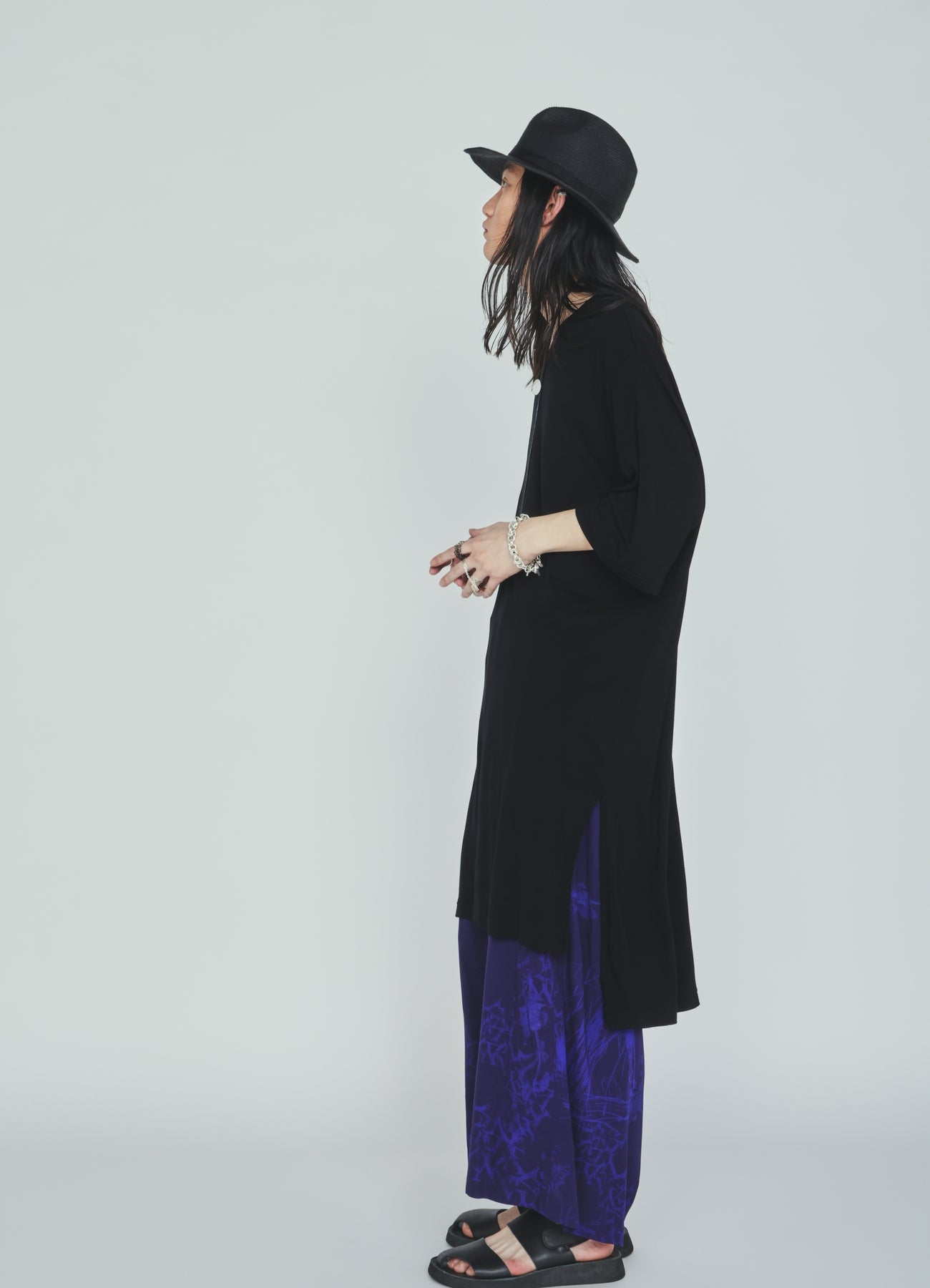 RAYON JERSEY SIDE SLITS LONG T-SHIRT