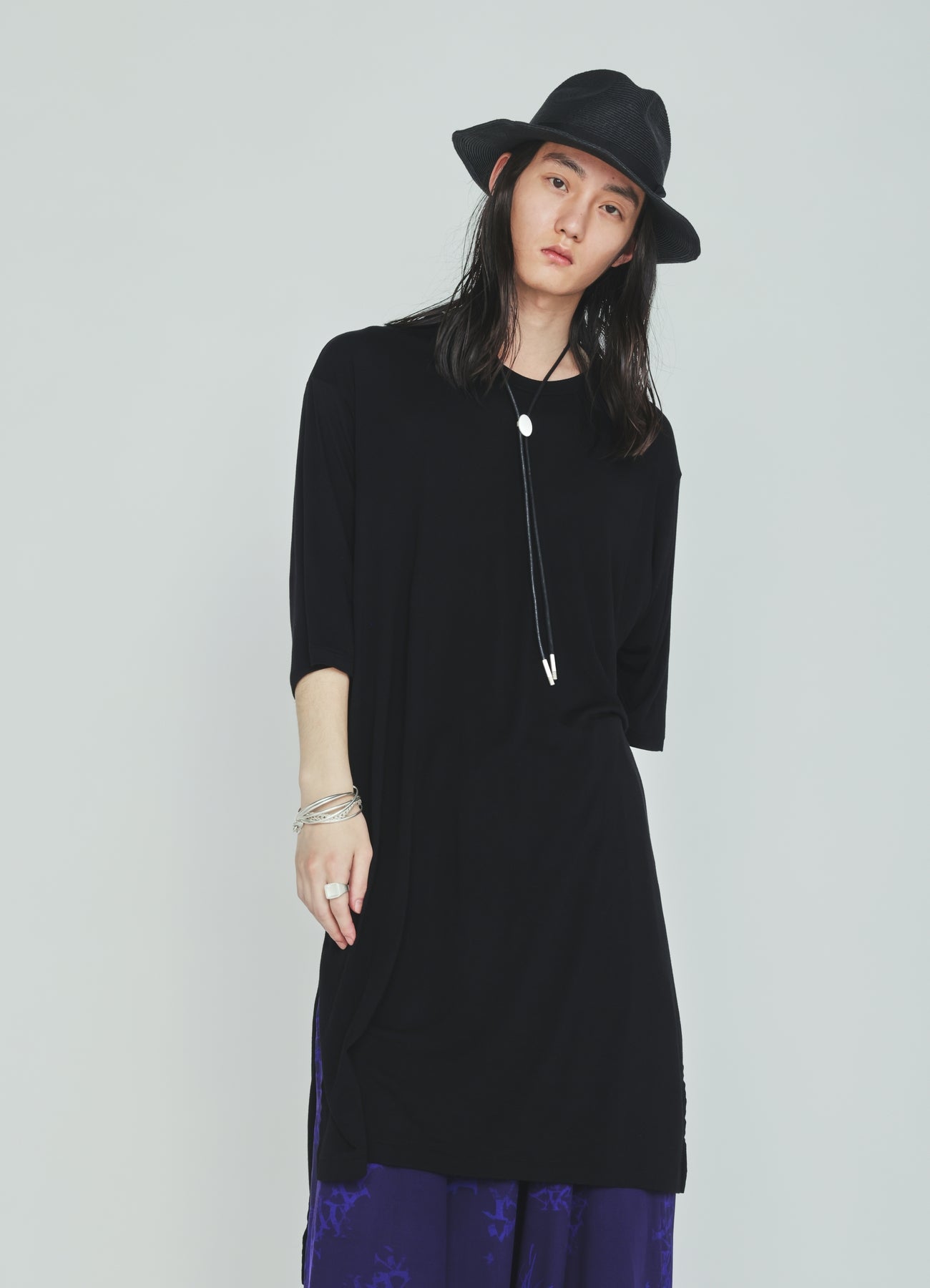 RAYON JERSEY SIDE SLITS LONG T-SHIRT