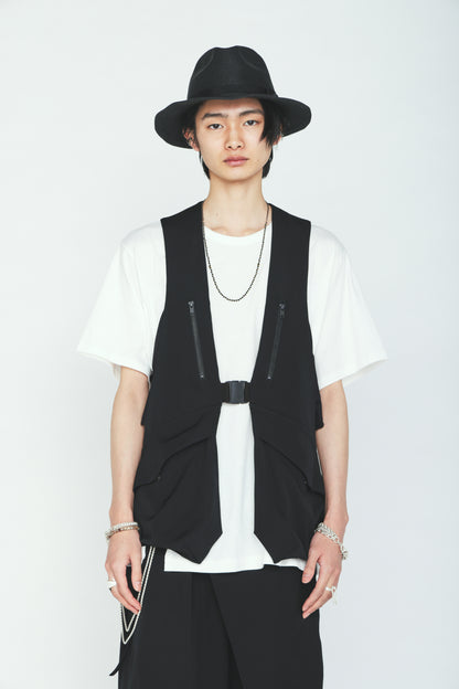 WASHER WOOL GABARDINE SIDE BELTED VEST