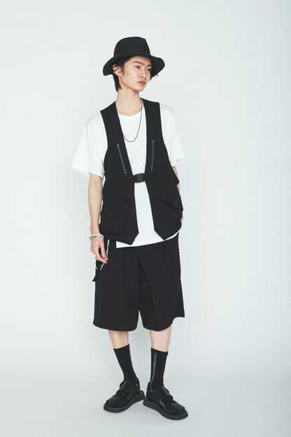WASHER WOOL GABARDINE SIDE BELTED VEST