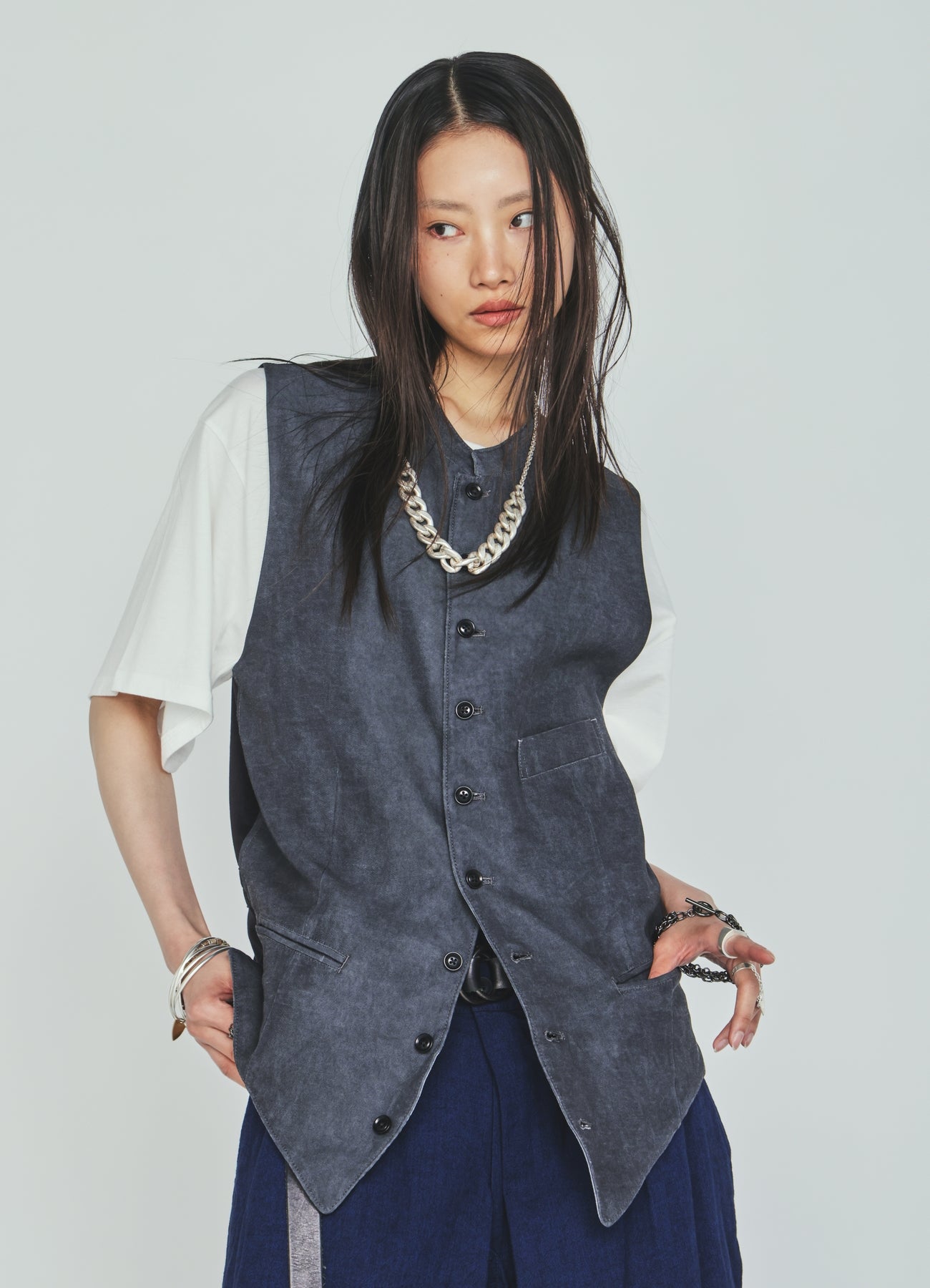 VIS/LI TWILL PIGMENT PRINT STAND COLLAR VEST – THE SHOP YOHJI YAMAMOTO