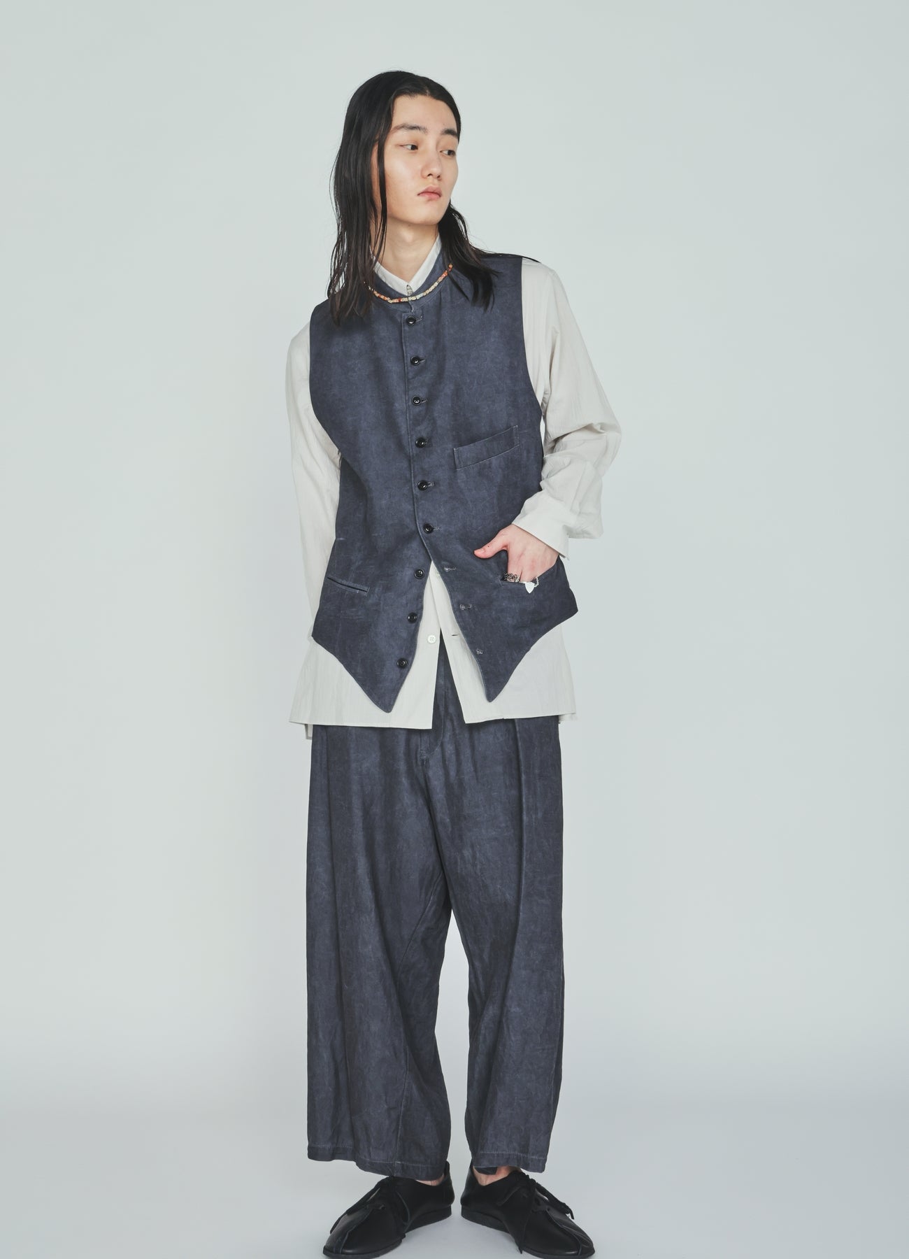 VIS/LI TWILL PIGMENT PRINT STAND COLLAR VEST – THE SHOP YOHJI YAMAMOTO