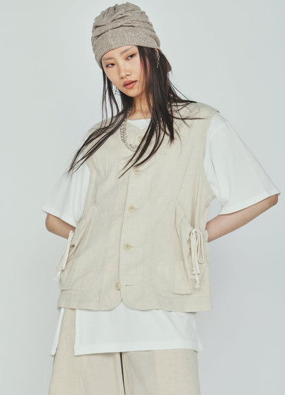 Cotton-Linen Poplin GATHERED POCKET VEST