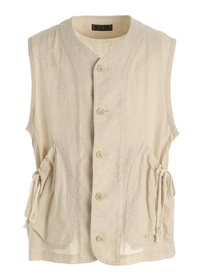 Cotton-Linen Poplin GATHERED POCKET VEST