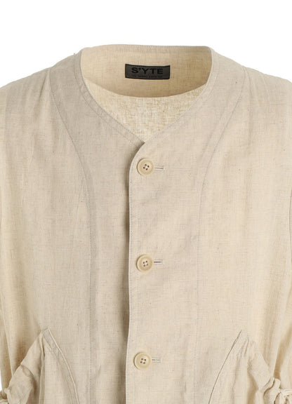 Cotton-Linen Poplin GATHERED POCKET VEST