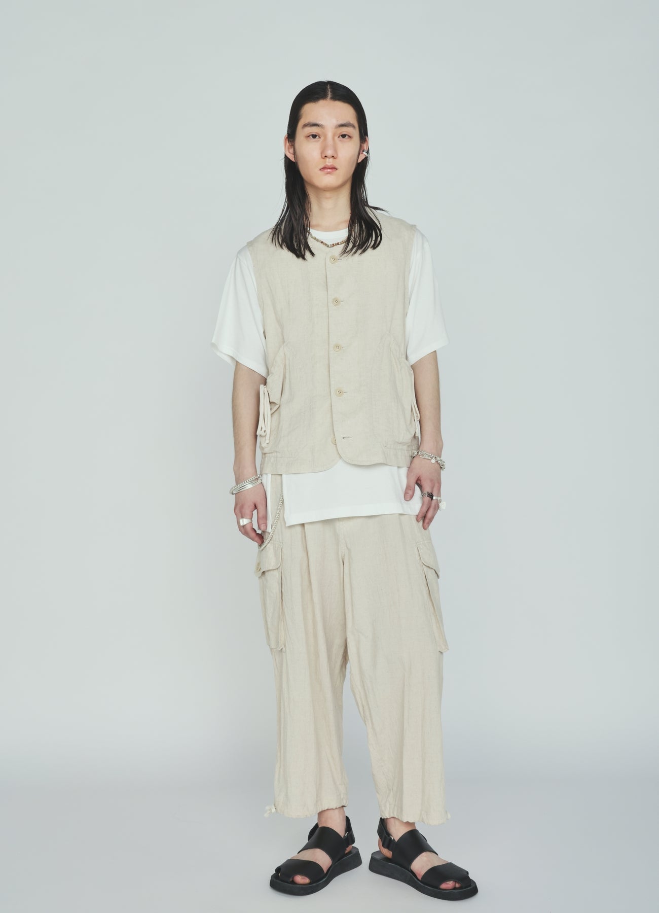 Cotton-Linen Poplin GATHERED POCKET VEST