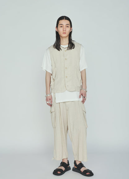 Cotton-Linen Poplin GATHERED POCKET VEST