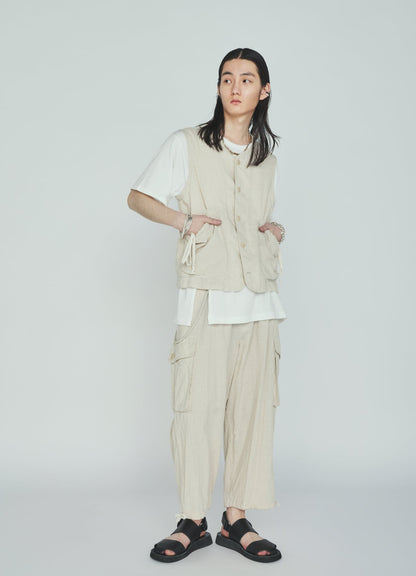 Cotton-Linen Poplin GATHERED POCKET VEST