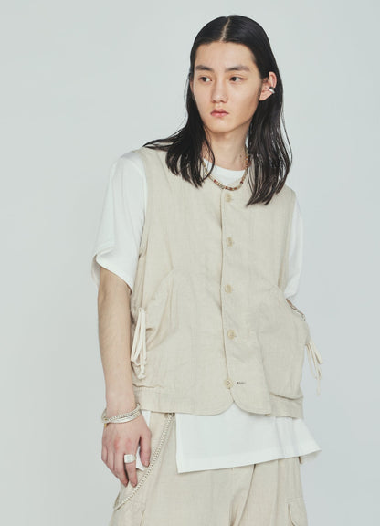 Cotton-Linen Poplin GATHERED POCKET VEST