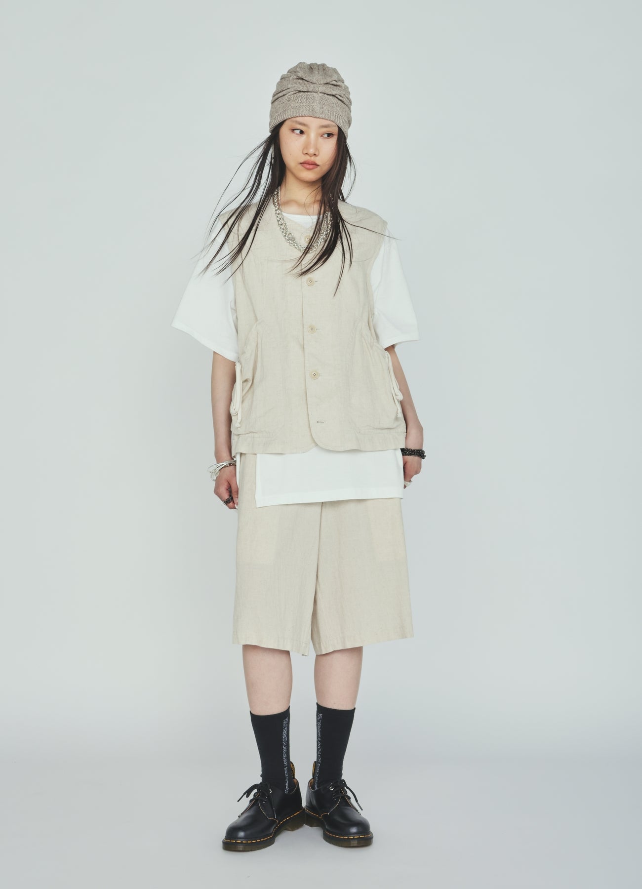 Cotton-Linen Poplin GATHERED POCKET VEST