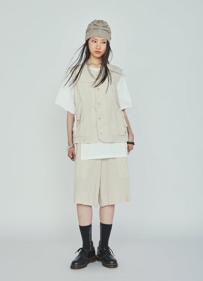 Cotton-Linen Poplin GATHERED POCKET VEST