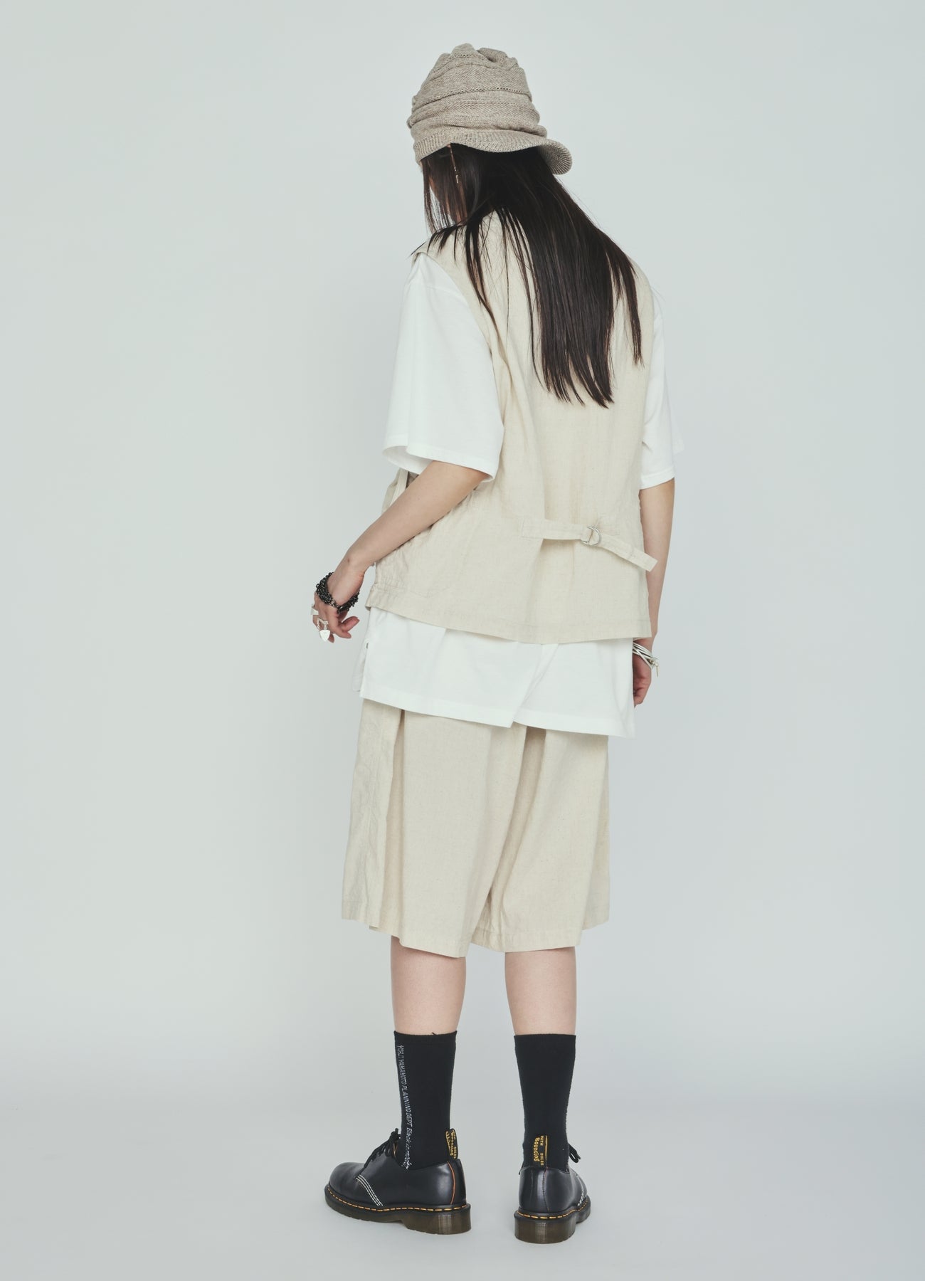 Cotton-Linen Poplin GATHERED POCKET VEST