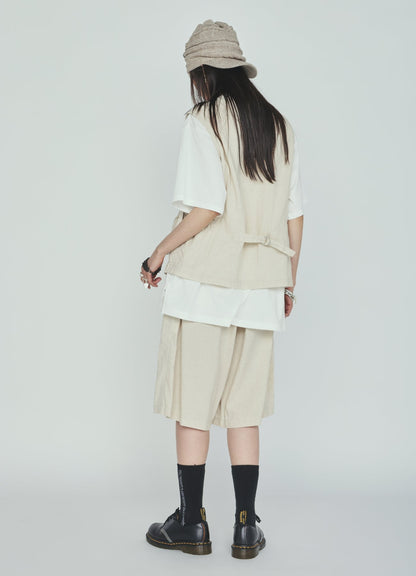 Cotton-Linen Poplin GATHERED POCKET VEST