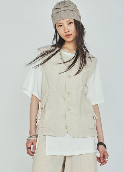 Cotton-Linen Poplin GATHERED POCKET VEST