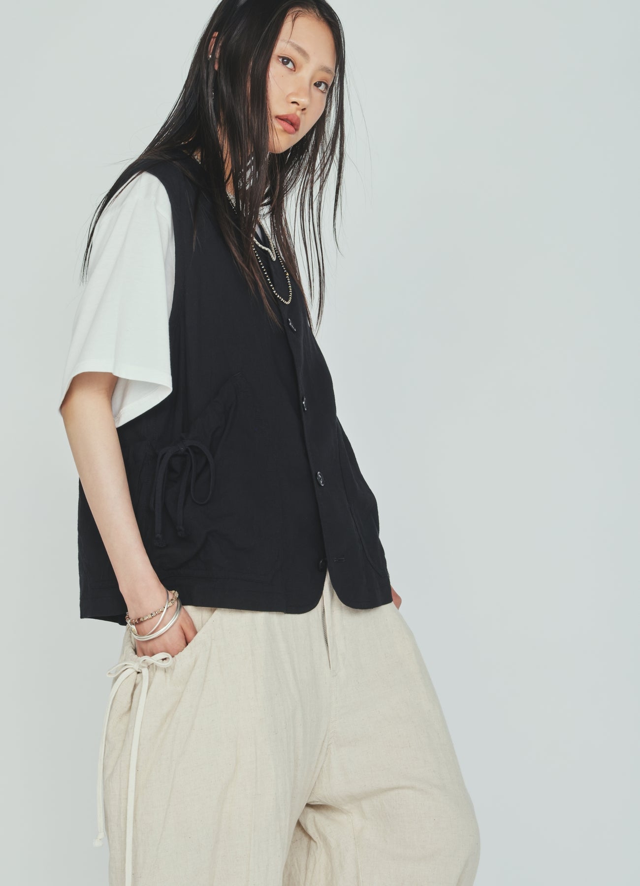 Cotton-Linen Poplin GATHERED POCKET VEST – THE SHOP YOHJI YAMAMOTO