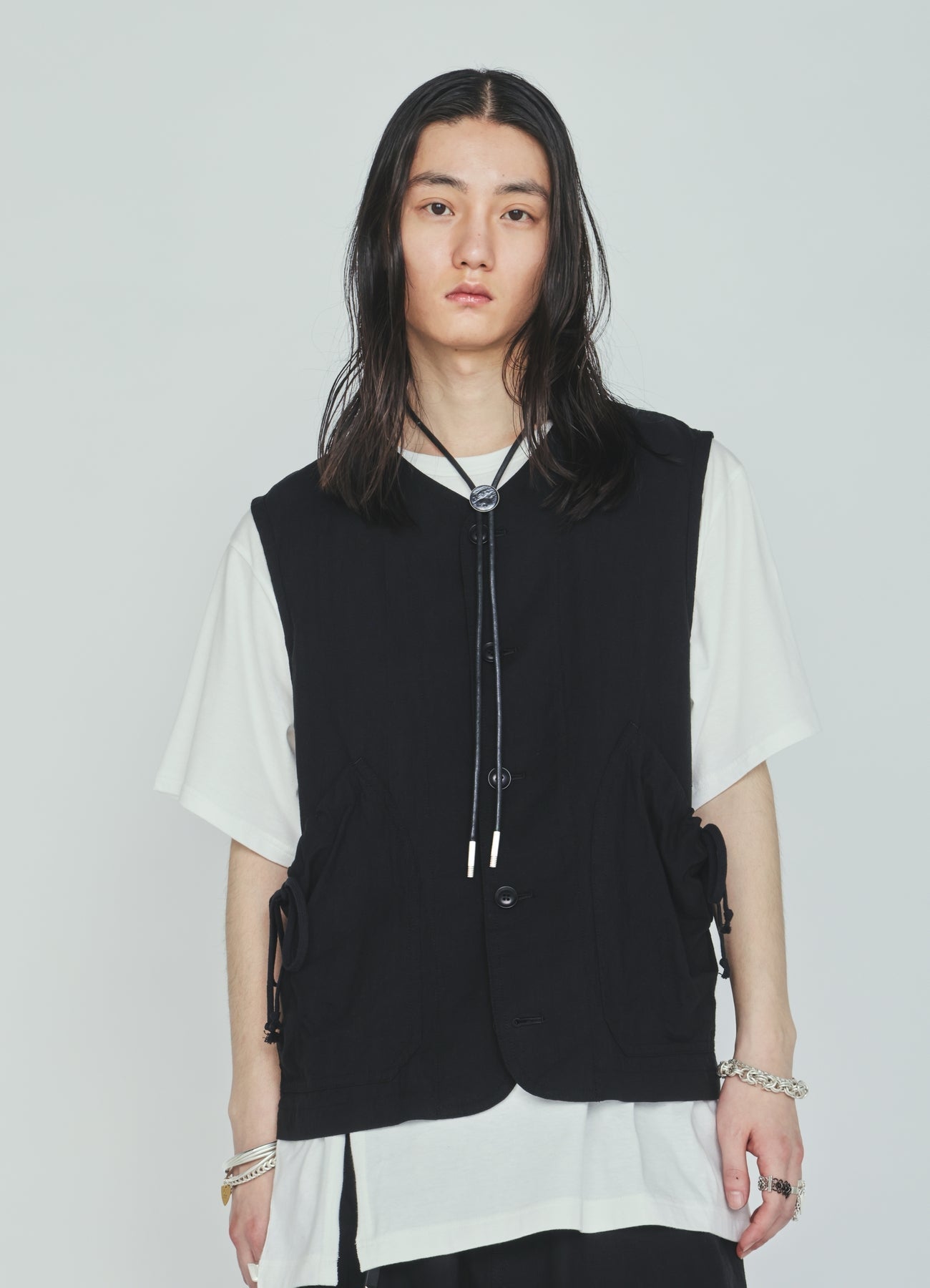 Cotton-Linen Poplin GATHERED POCKET VEST
