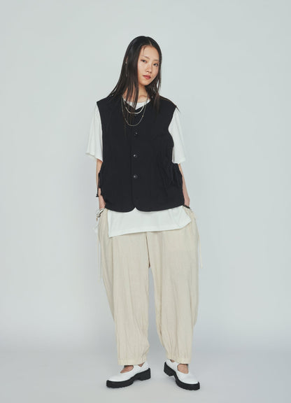 Cotton-Linen Poplin GATHERED POCKET VEST