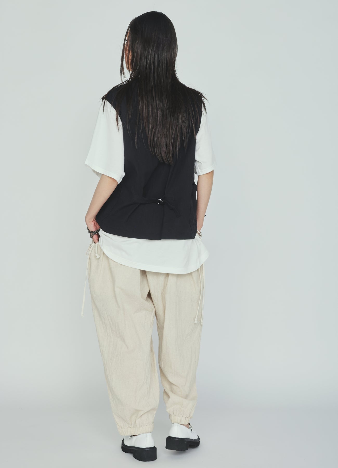 Cotton-Linen Poplin GATHERED POCKET VEST
