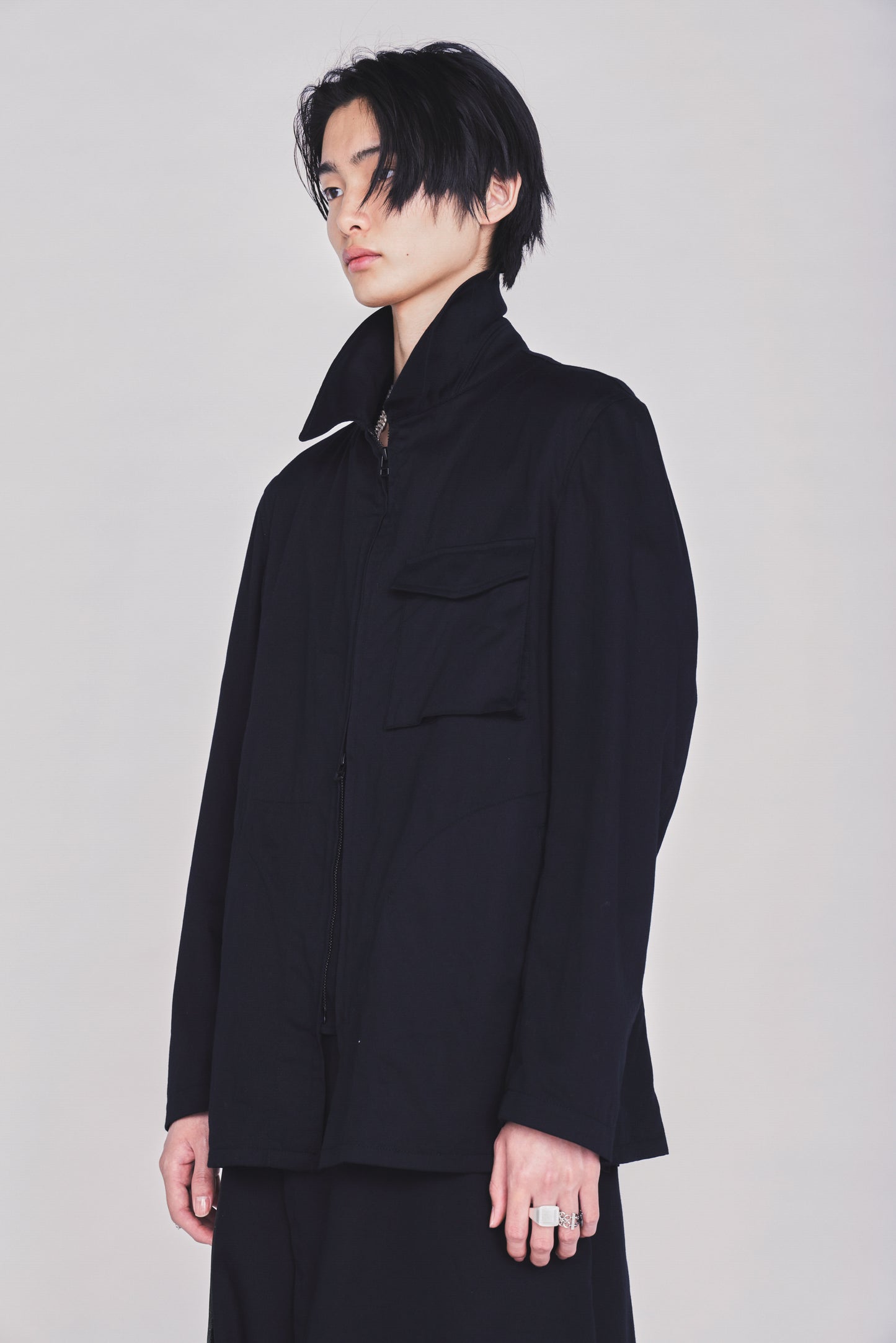 COTTON TWILL ASYMMETRIC POCKET JACKET