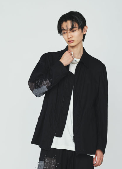 ORGANIC COTTON WASHER ZIP-UP BLOUSON WITH  SASHIKO EMBROIDERY