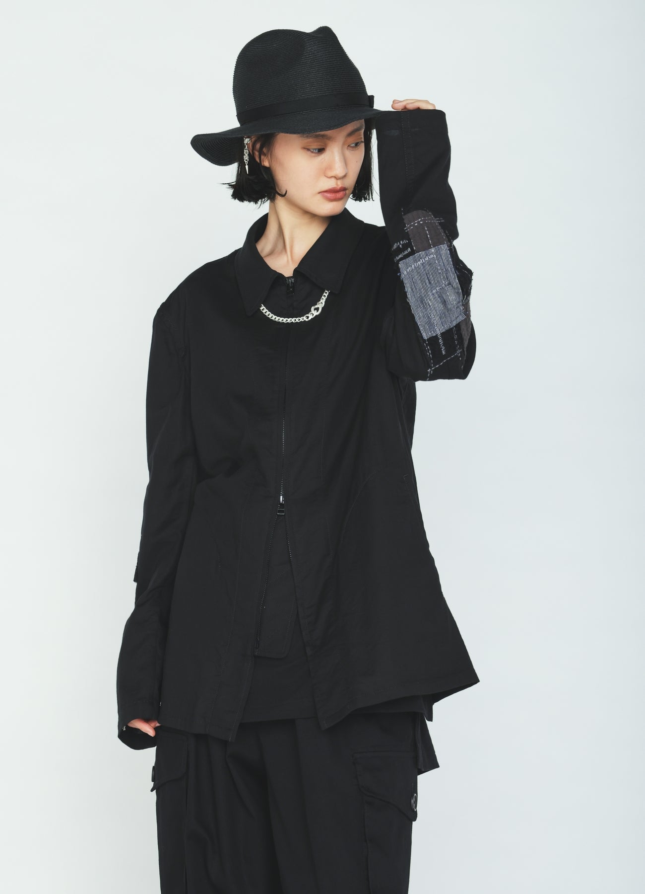 ORGANIC COTTON WASHER ZIP-UP BLOUSON WITH  SASHIKO EMBROIDERY
