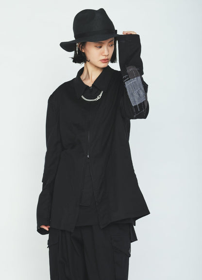 ORGANIC COTTON WASHER ZIP-UP BLOUSON WITH  SASHIKO EMBROIDERY