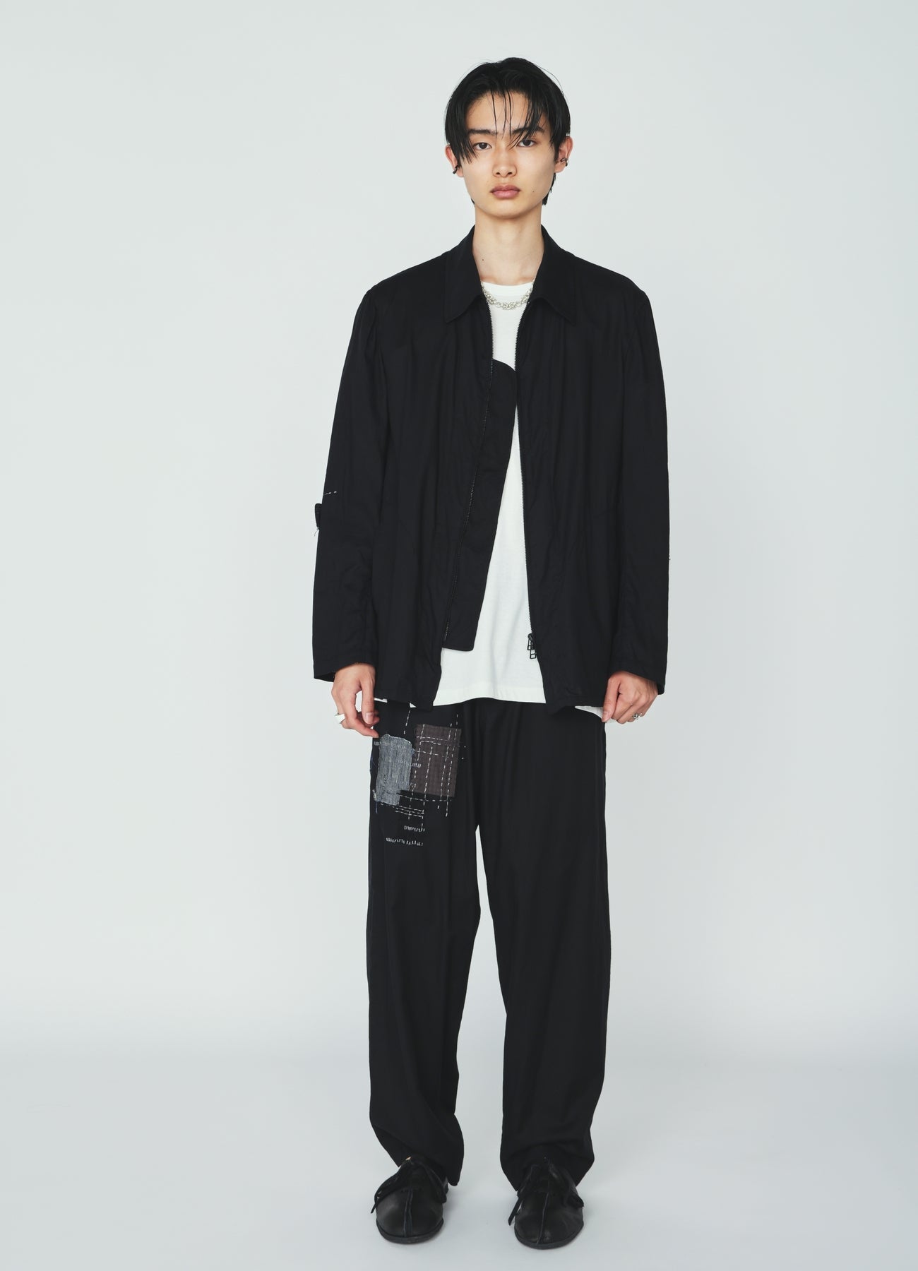 ORGANIC COTTON WASHER ZIP-UP BLOUSON WITH  SASHIKO EMBROIDERY